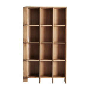 Estanteria nara de estilo contemporáneo fabricado en madera roble en color marrón en color beige. Producto desmontable.