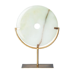 Figura decorativa Jade de estilo vintage fabricado en hierro en color oro con acabado viejo. Jade natural. Producto desmontable.