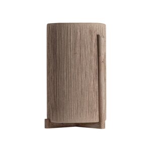 Macetero Jacquard de estilo contemporáneo fabricado en madera de mango en color marrón combinado con rafia en color marrón claro. Producto desmontable.