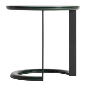Mesa auxiliar Herisau de estilo contemporáneo fabricado en madera dm en color verde con acabado lacado combinado con hierro en color negro.