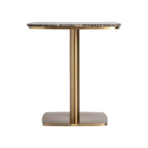 Mesa bar valreas de estilo art deco. Fabricado en mármol en color marrón combinado con acero inoxidable en color oro.