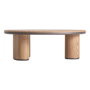 Mesa de centro Leneo de estilo contemporáneo fabricado en madera dm en color marrón claro combinado con madera contrachapada en color marrón. Producto desmontable.