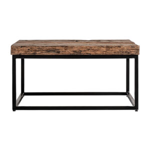 Mesa de centro walding de estilo industrial fabricado en madera recuperada en color marrón combinado con hierro.
