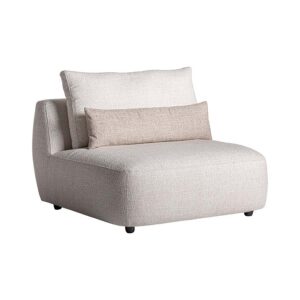 Módulo sofá central Wingles de estilo contemporáneo fabricado en madera de alerce en color beige con acabado jaspeado combinado con poliéster en color blanco roto y hierro en color negro. Cojines rellenos de pluma de oca mixta. . Compatible con: 36090 36092.