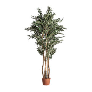 Planta Helecho de estilo shabby chic fabricado en poliéster en color verde combinado con plástico en color terracota y madera en color marrón. Producto plegable.