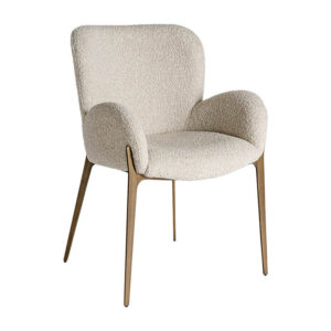 Silla Besne de estilo art deco fabricado en poliéster en color beige combinado con hierro en color bronce con acabado desgastado. Producto desmontable.