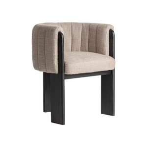 Silla Cluny de estilo contemporáneo fabricado en poliéster en color gris con acabado jaspeado combinado con madera roble en color negro y espuma.