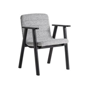 Silla Jacquard de estilo contemporáneo fabricado en madera de olmo en color negro combinado con poliéster en color gris.