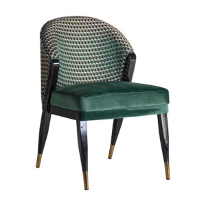 Silla Kelheim de estilo art deco fabricado en madera de caucho en color verde combinado con espuma y terciopelo.