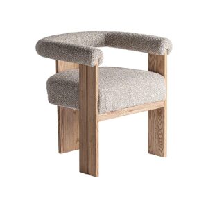 Silla Ustka de estilo contemporáneo fabricado en poliéster en color gris con acabado jaspeado combinado con madera roble en color marrón claro.
