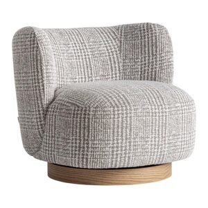 Sillón Oderzo de estilo colonial fabricado en poliéster en color gris con acabado jaspeado combinado con madera de pino en color marrón claro y espuma.