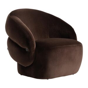 Sillón Vercelli de estilo contemporáneo fabricado en terciopelo en color chocolate combinado con madera de pino y espuma.