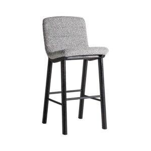 Taburete Jacquard de estilo contemporáneo fabricado en madera roble en color negro combinado con poliéster en color gris.